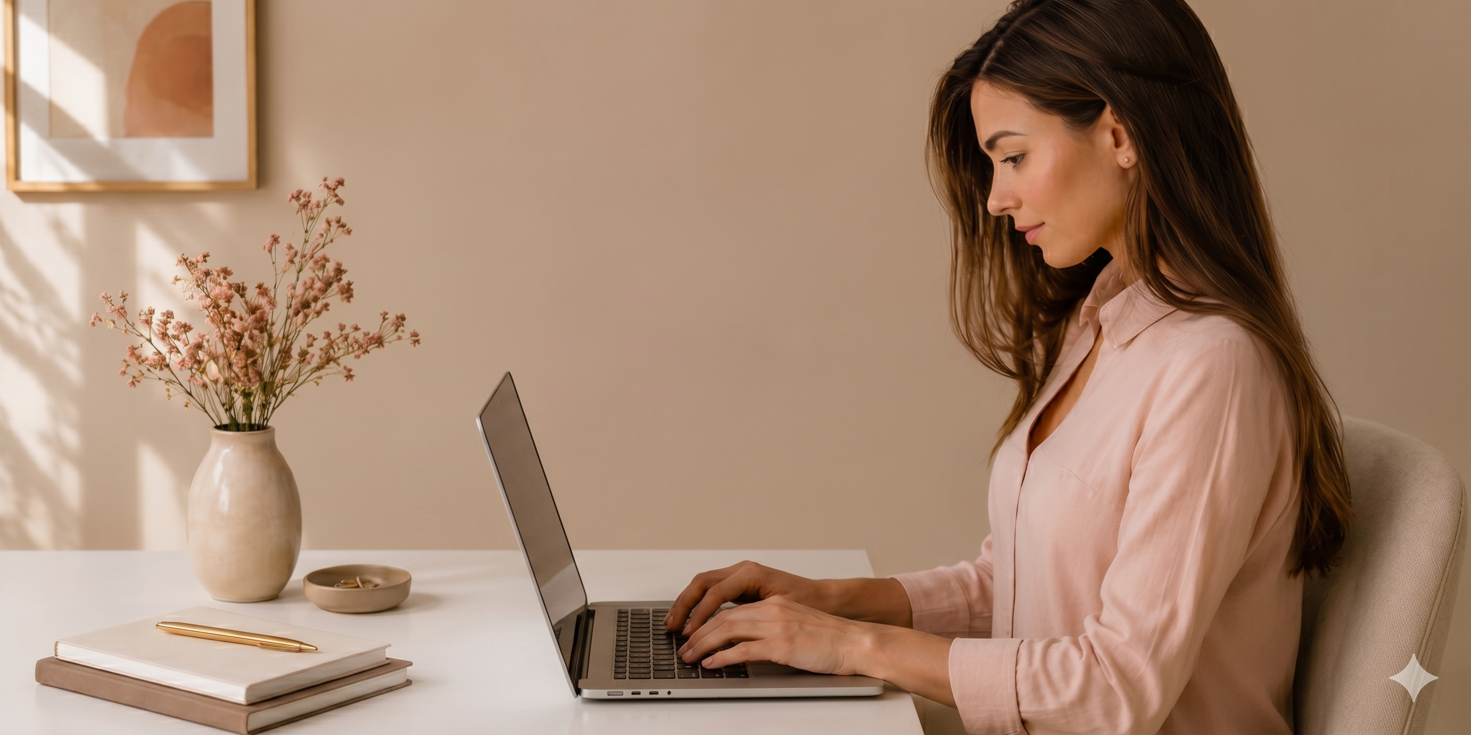 Professional woman working on a laptop for an online business.